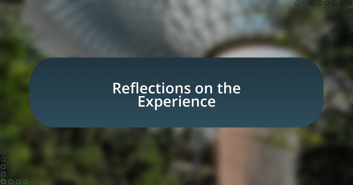 Reflections on the Experience