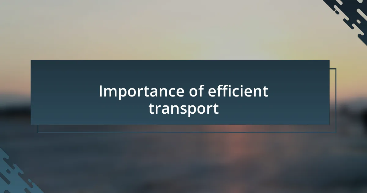 Importance of efficient transport