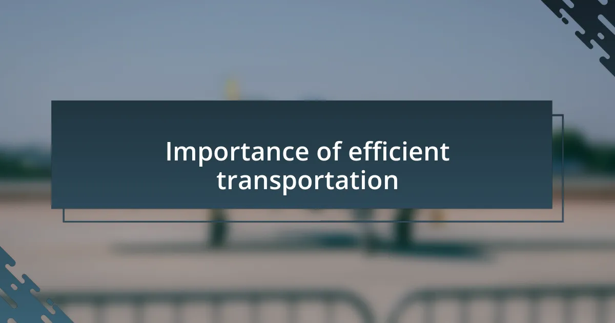 Importance of efficient transportation